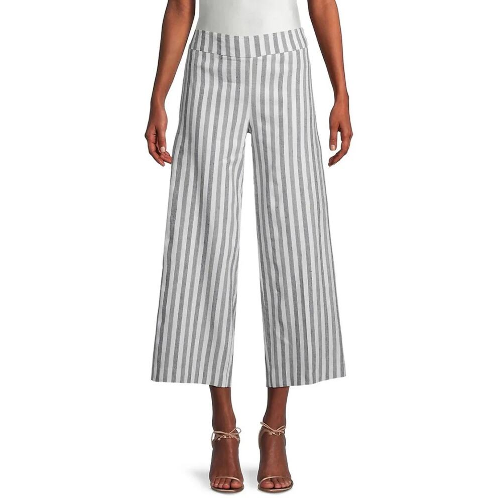 Avenue Montaigne Alex Ankle Crop Stretch Waist Linen Pant in Coastal Stripe 10